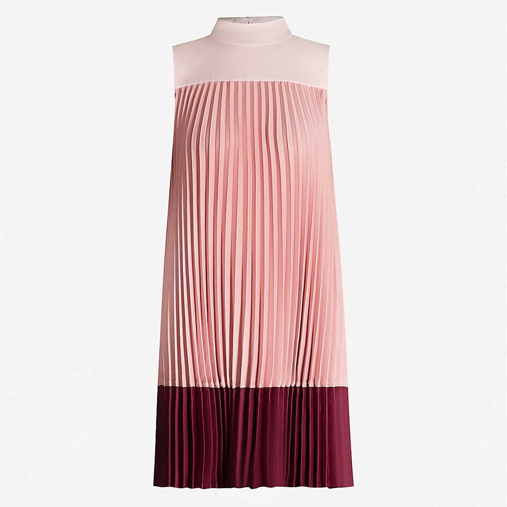 Ted Baker London Two-Tone Pleated Sleeveless Shift Dress in Pink and Burgundy